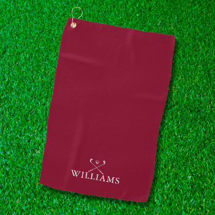 Custom Name Golf Clubs Burgundy Red Golf Towel