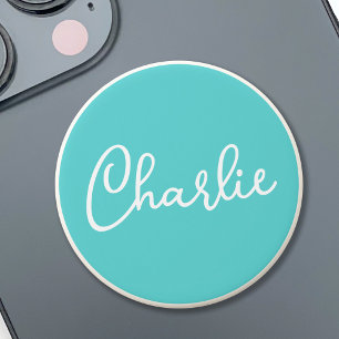 Custom name or text on aqua blue background PopSocket