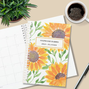 Custom Name Yellow Sunflower  Planner