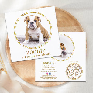 Custom Photo Elegant Gold Dog Pet Social Media  Square Business Card