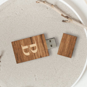 Custom Rustic Family Monogram Name Wood Wood Flash Drive