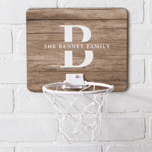 Custom Rustic Farmhouse Family Monogram Name Wood Mini Basketball Hoop