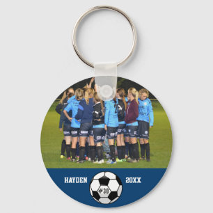 Custom Soccer Photo Collage Name Team Number Keychain