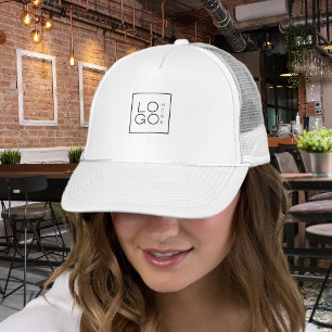 Custom Square Business Logo Minimalist Plain White Trucker Hat