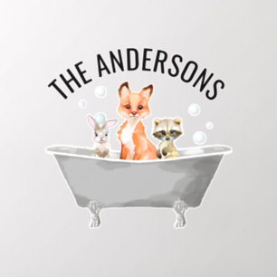 Cute Animal Babies In Bathtub Bathroom  Wall Decal