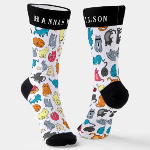 Cute Cartoon Cats Pattern | Monogram Socks