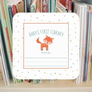 Cute Fox Baby Shower bookplate, books for baby Square Sticker