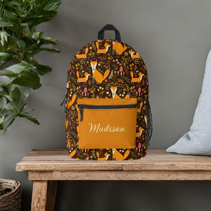 Cute Foxes Custom Name Printed Backpack