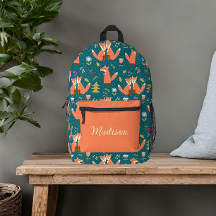 Cute Foxes Custom Name Printed Backpack