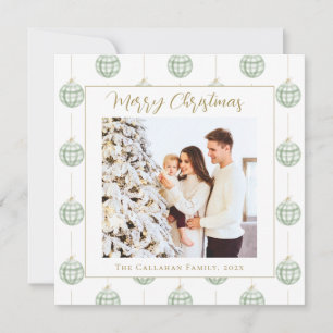 Cute Green Gingham Plaid Custom Photo Christmas Holiday Card