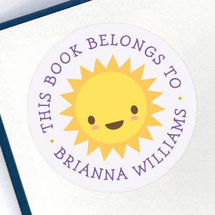 Cute kawaii sun light purple bookplate sticker