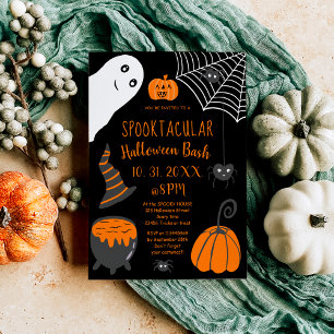 Cute kids orange Halloween illustrations party Invitation