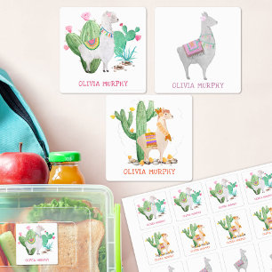 Cute Llama and Cactus Girls Name Waterproof Kids' Labels