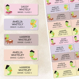 Cute School Bookworm Kids Name Kids' Labels