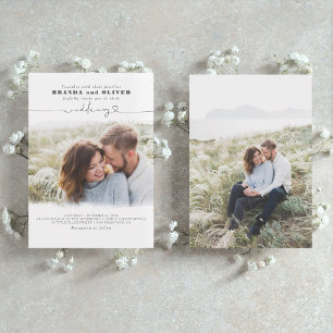 Cute Script Elegant Photo Overlay White Wedding Invitation