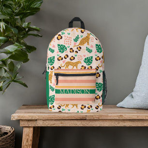 Cute Tropical Leopards Custom Name Printed Backpack