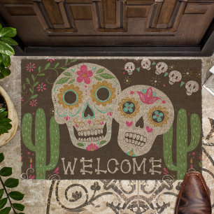 Day of the Dead Sugar Skulls Welcome Doormat