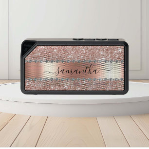 Diamond Bling Glitter Calligraphy Name Rose Gold Bluetooth Speaker