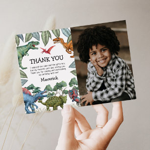 Dinosaur T-Rex Birthday Photo Thank You Card