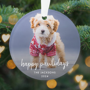 Dog Christmas   Modern Cute Puppy Happy Pawlidays Ornament