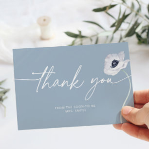 Dusty blue floral minimalist wedding thank you card