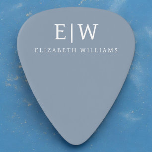 Dusty Blue Minimalist Modern Monogram Elegant Guitar Pick