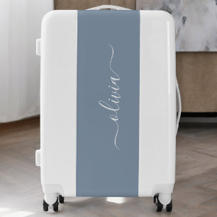 Dusty Blue Minimalist Modern Monogram Elegant  Luggage