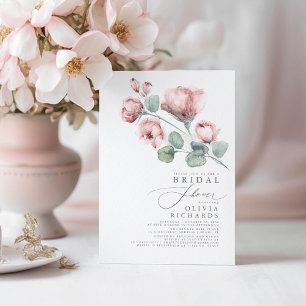 Dusty Rose Floral Elegant Minimal Bridal Shower Invitation