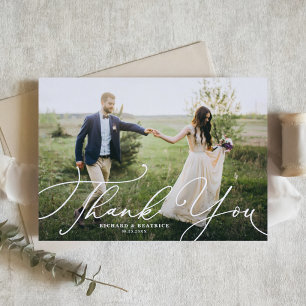 Elegant Beatrice Script Photo Wedding Thank You Card