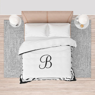 Elegant Black Border Script Monogram King Duvet Cover