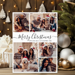 Elegant Black White 5 Photo Collage Christmas Holiday Card