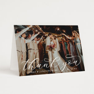 Elegant Calligraphy Custom Wedding Photo Thank You Card