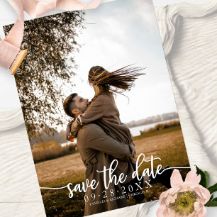 Elegant Calligraphy Wedding Save The Date Photo Postcard