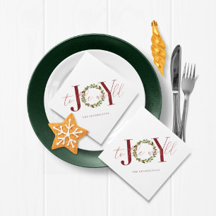 Elegant Christmas Joy to the World Wreath Napkins