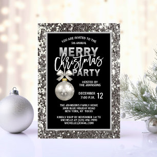 Elegant Christmas PARTY Black Silver Glitter Invitation