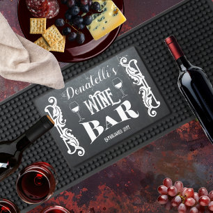 Elegant Classy Scrollwork Name  Date Wine Bar Sign Bar Mat