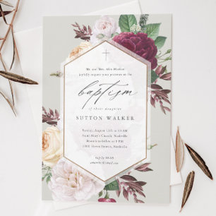 Elegant Floral Religious Baptism & Christening Invitation