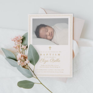 Elegant Gold Cross Religious Baptism & Christening Invitation