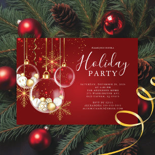 Elegant Gold Ornament Christmas Party Invitation