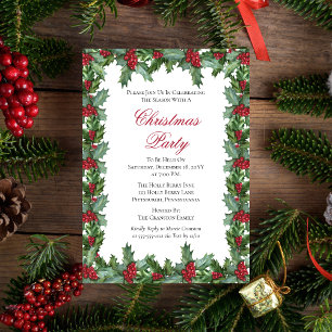 Elegant Holly and Berries Frame Christmas Party Invitation