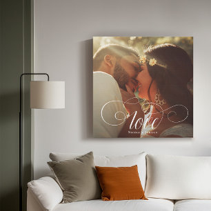 Elegant Love Calligraphy Couple Wedding Photo Faux Canvas Print