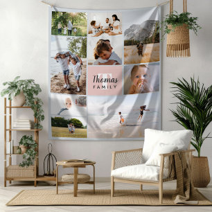 Elegant & Modern Blush Pink Family Photo Collage Tapestry