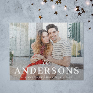 Elegant Modern Minimal   Christmas Couple Photo Jigsaw Puzzle