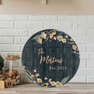 Elegant Navy Beige Botanical Family  Cutting Board