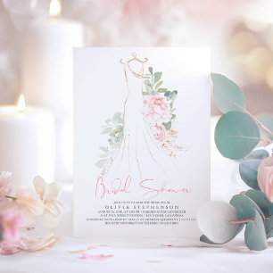 Elegant Pink Flowers and Greenery Bridal Shower Invitation