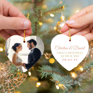 Elegant Rose Gold Newlyweds Wedding Photo Ornament