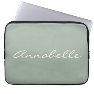 Elegant Sage Green Handwritten Script Name Custom  Laptop Sleeve