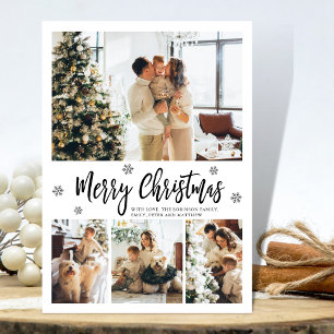 Elegant Snowflake 4 Photo Collage Christmas Holiday Card