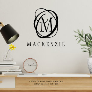 Elegant Stylish Monogram Name Black Wall Decal