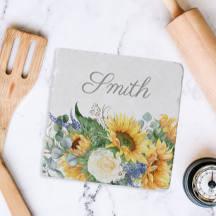 Elegant Sunflowers Greenery Script Name   Trivet